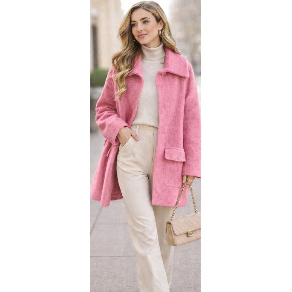 Talbots Pink Angora Wool Swing Coat Womens‎ Large Soft Oversized Chic Luxury